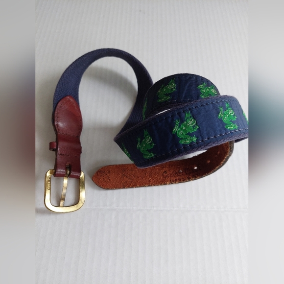 Adorable Frog Belt Leather Canvas Prep sz Women 8-10 - Picture 1 of 6